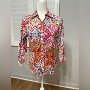 Ralph Lauren Green Label Button Shirt Women’s M Floral Paisley Bright Top 3/4